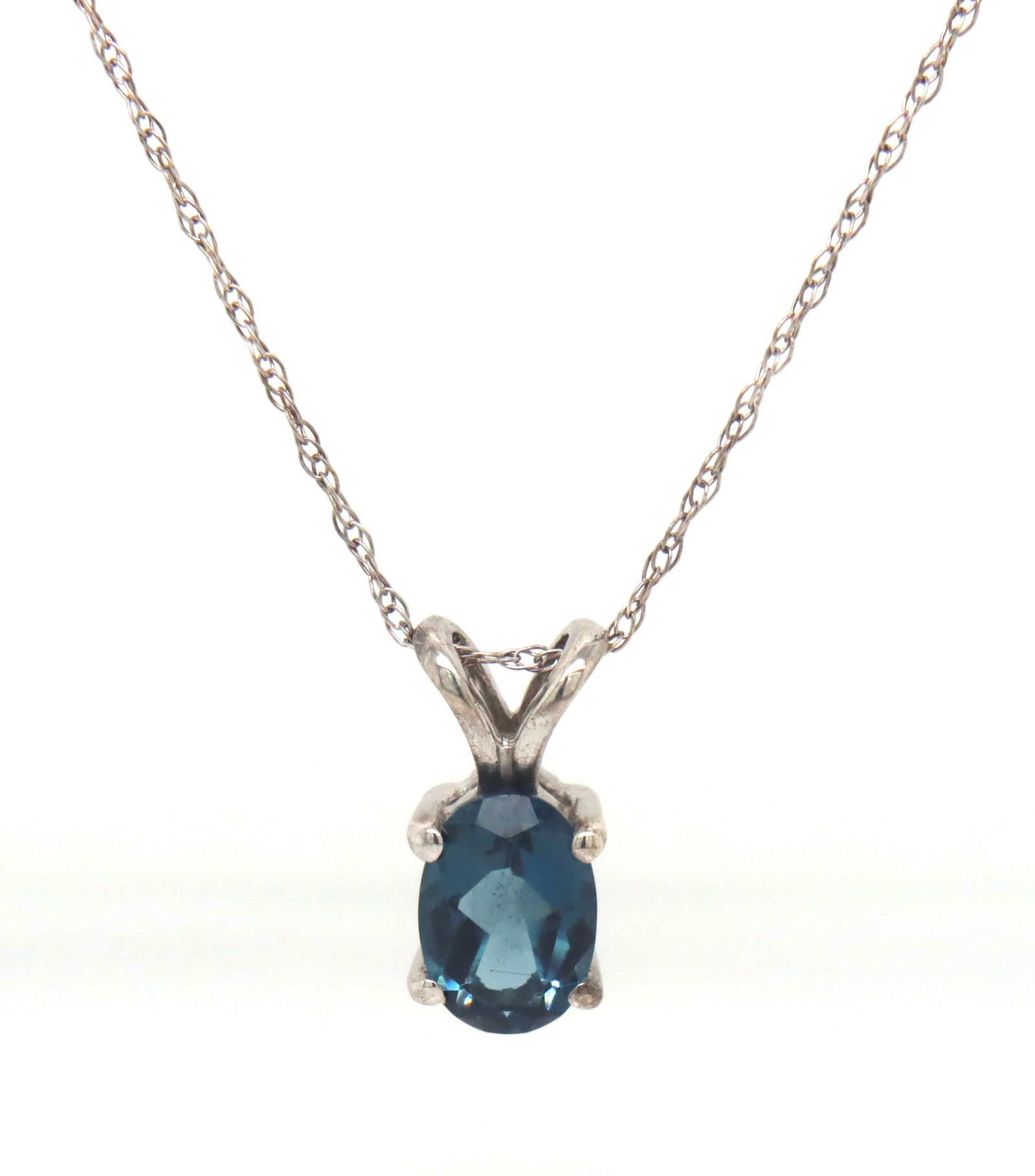 925 Sterling silver oval blue topaz pendant on chain (1 of 4)