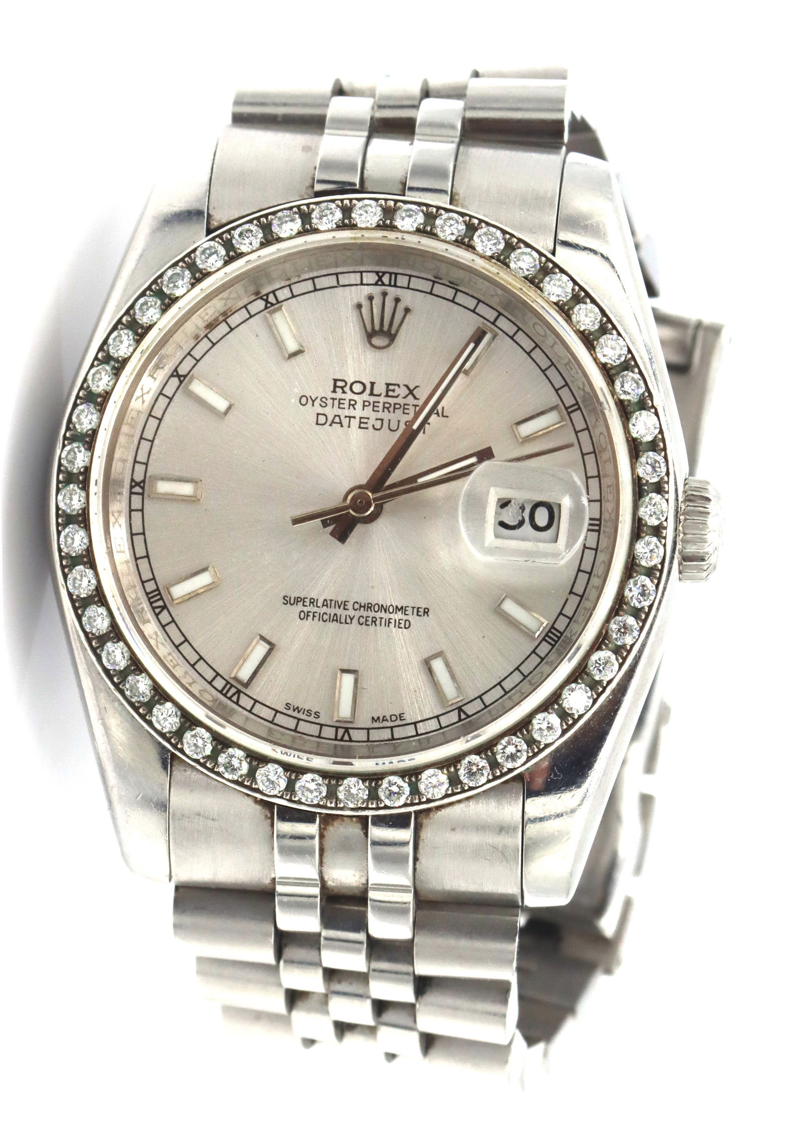 Lady's Rolex Datejust stainless steel watch with after market diamond bezel (1 of 8)