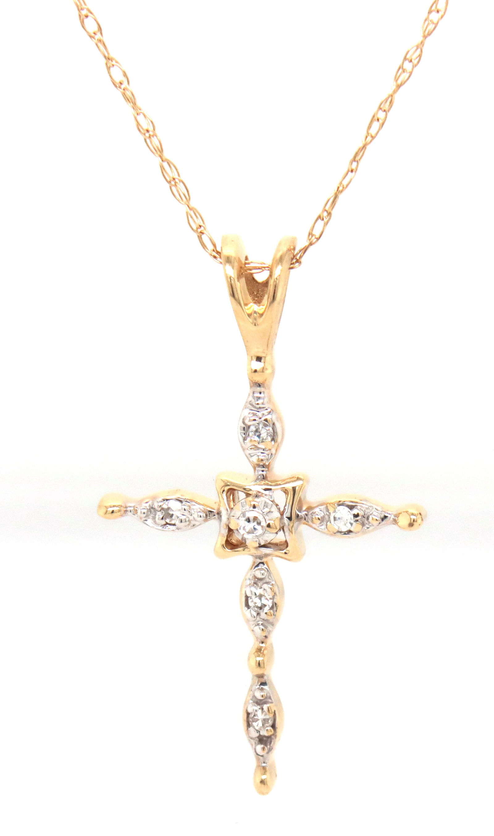 14kt Yellow gold diamond accent cross pendant on chain (1 of 4)