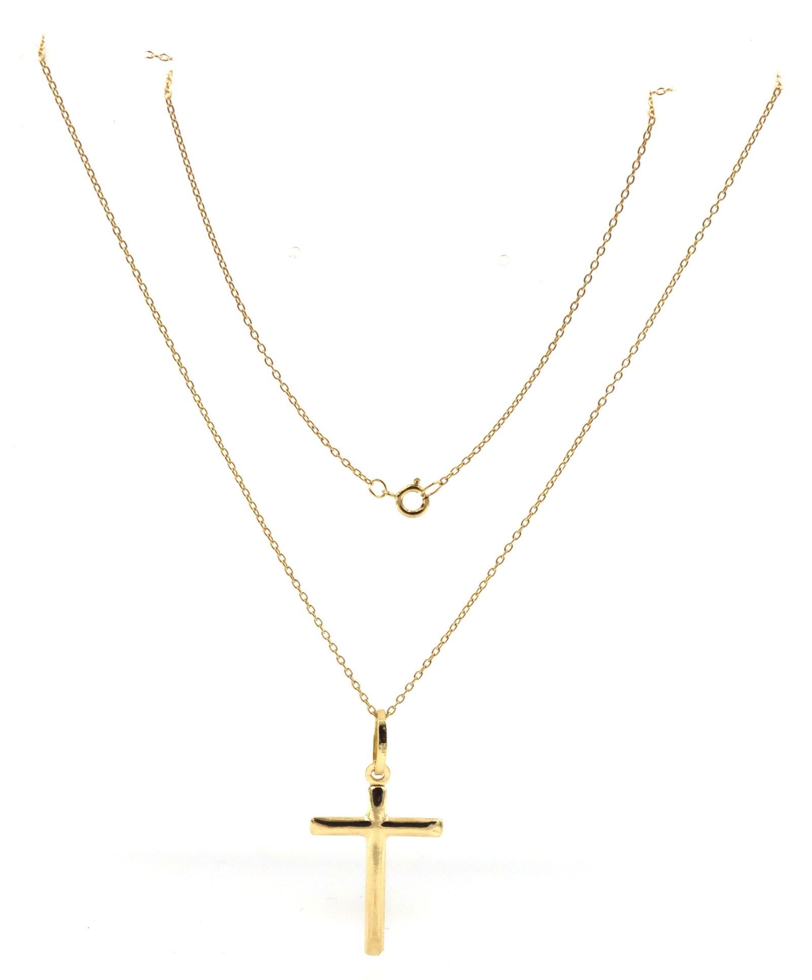 18kt Yellow gold cross pendant on chain necklace (1 of 4)