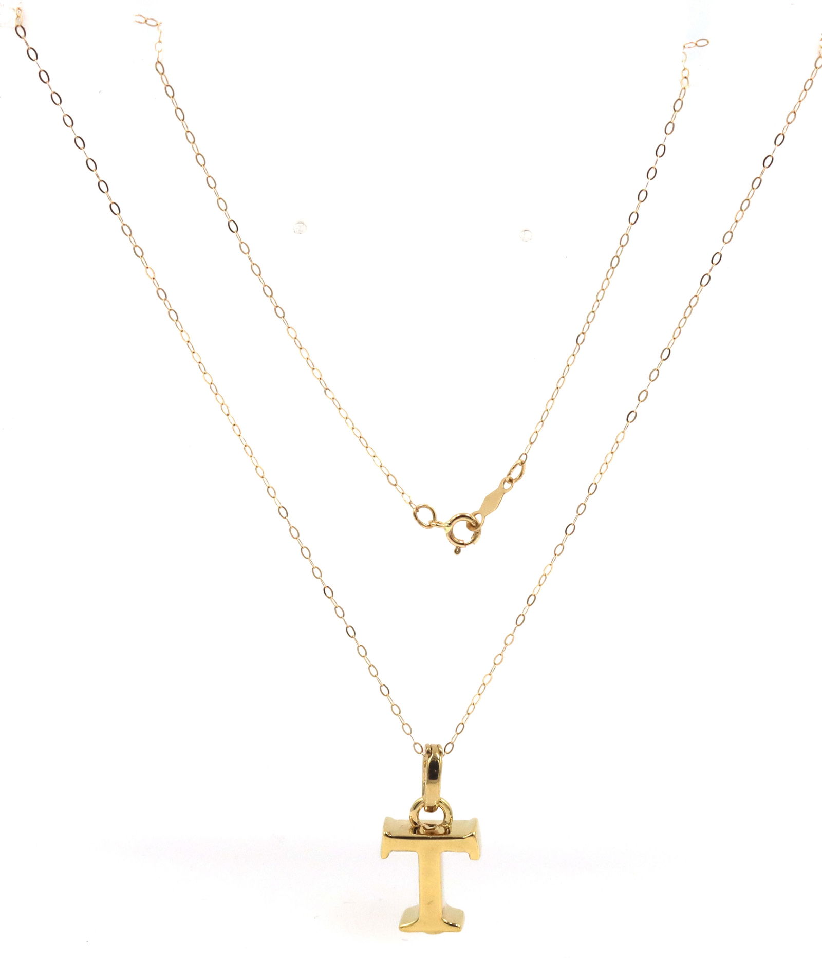 14kt Yellow gold T Charm pendant on chain (1 of 5)