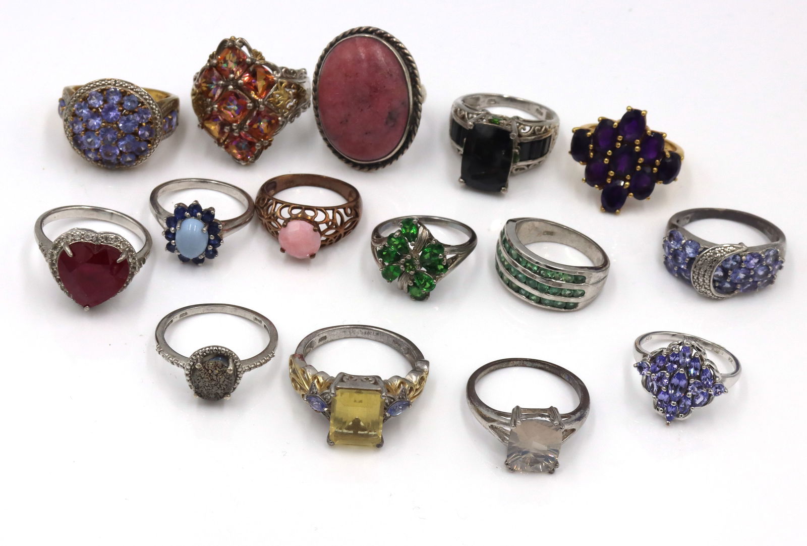 Group of 15 vintage 925 sterling silver gemstone rings (1 of 9)