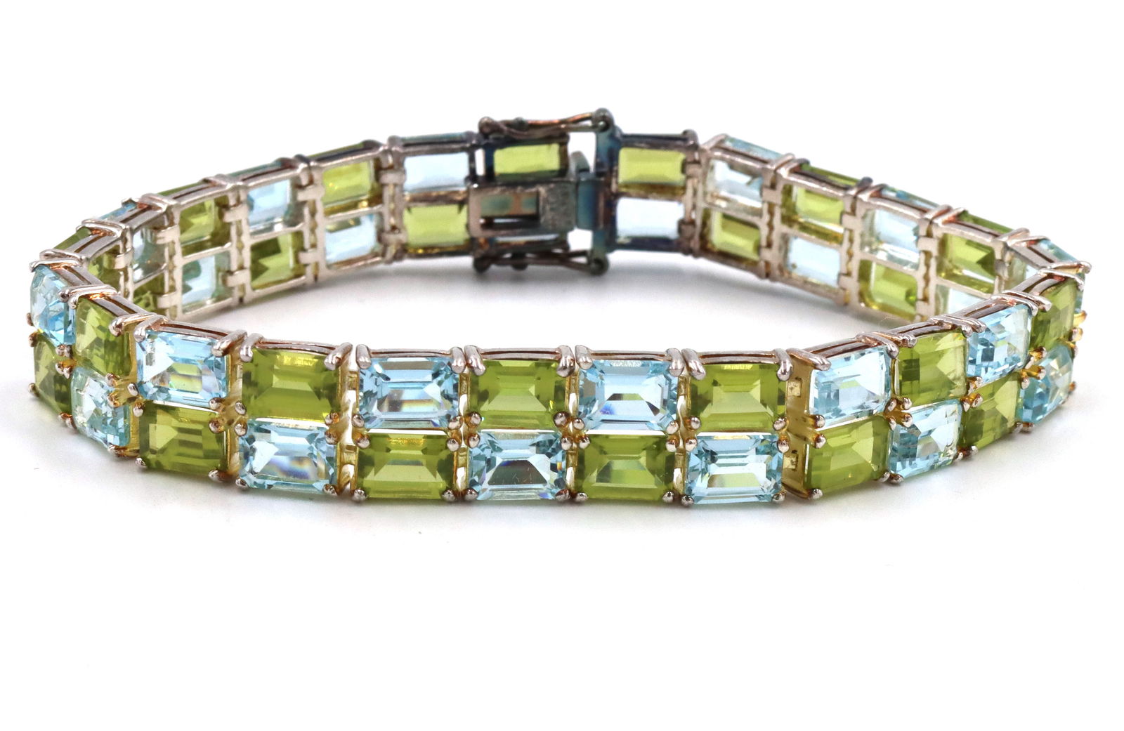 925 Sterling silver signed 2 row emerald cut cubic zirconia bracelet (1 of 5)