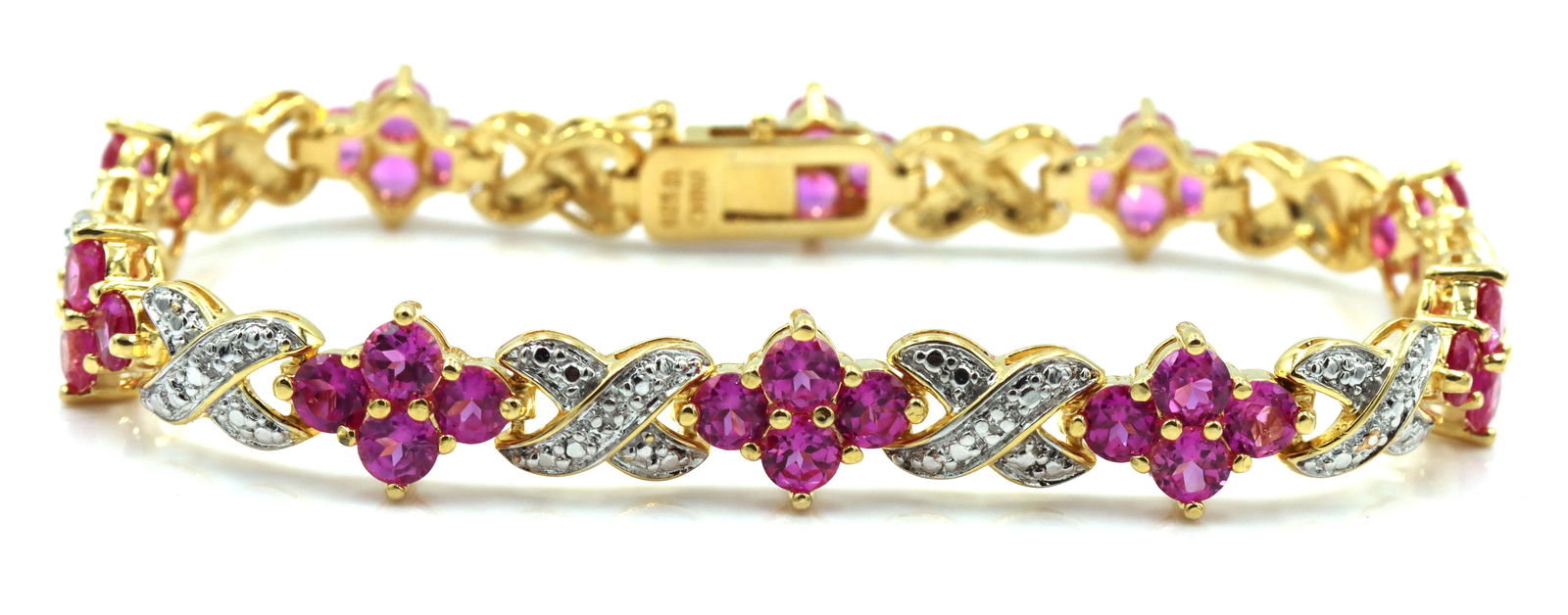 925 Sterling silver white and pink crystal link bracelet (1 of 5)