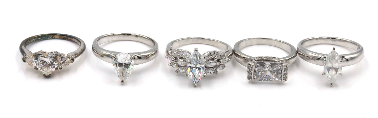 Group lot of 5 925 sterling silver cubic zirconia rings (1 of 5)