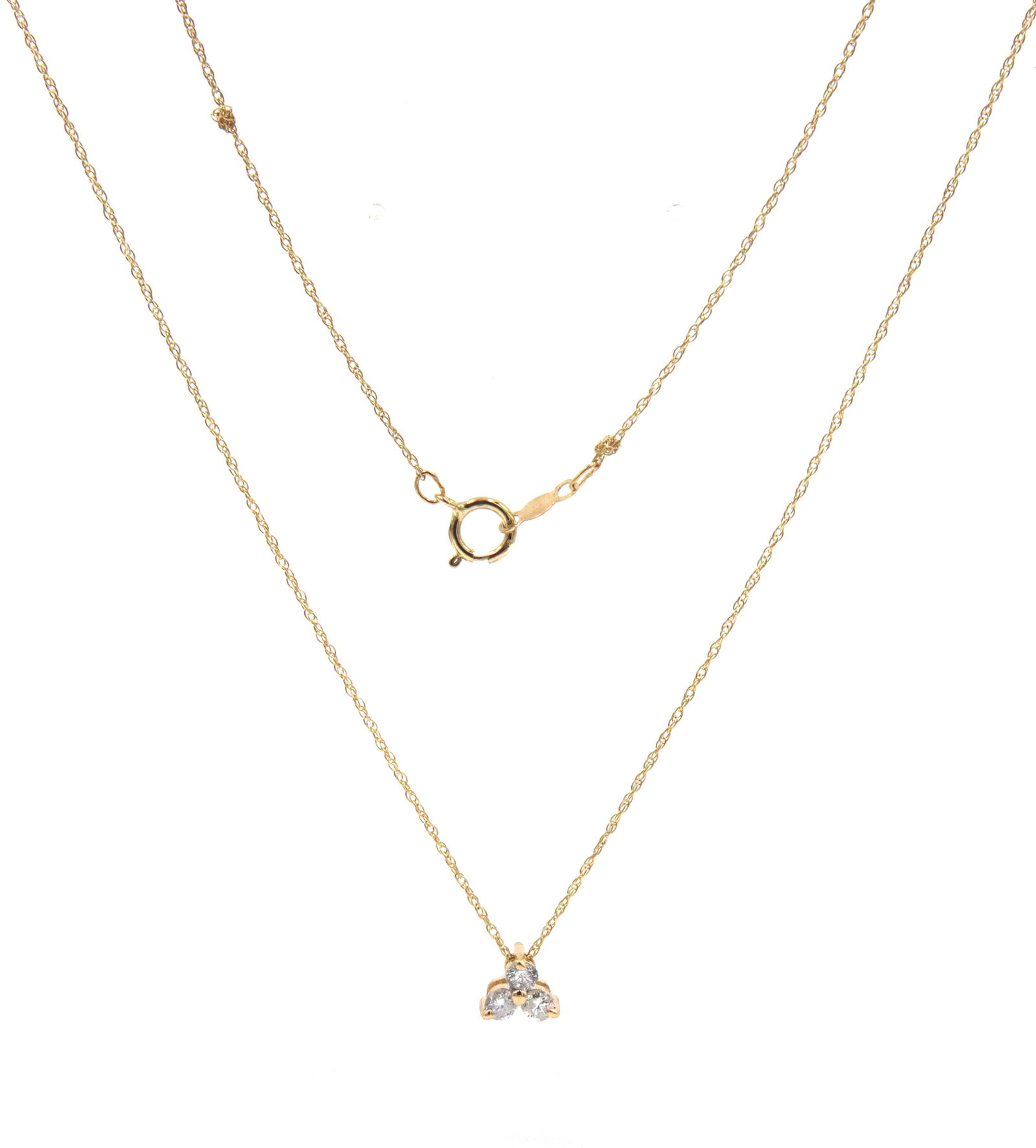 14kt Yellow gold 0.20ctw 3 diamond pyramid pendant on chain (1 of 4)
