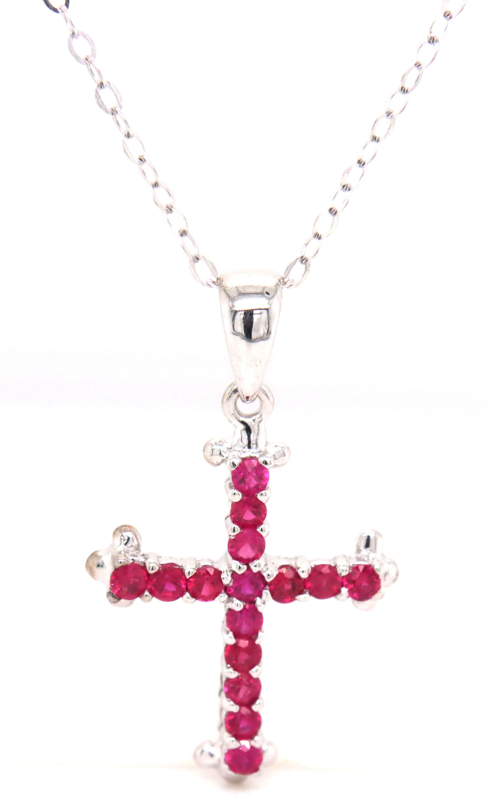 14kt White gold 0.60ctw Ruby cross pendant on chain (1 of 4)