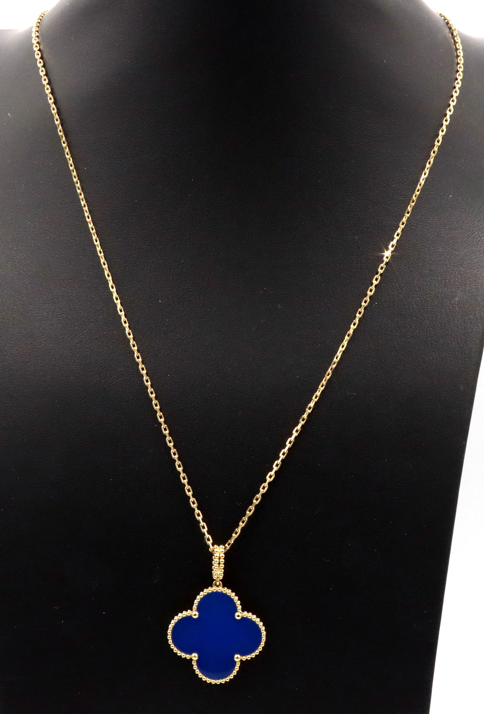 18KT Large Clover In Blue Agate With Long Chain Necklace (1 of 6)