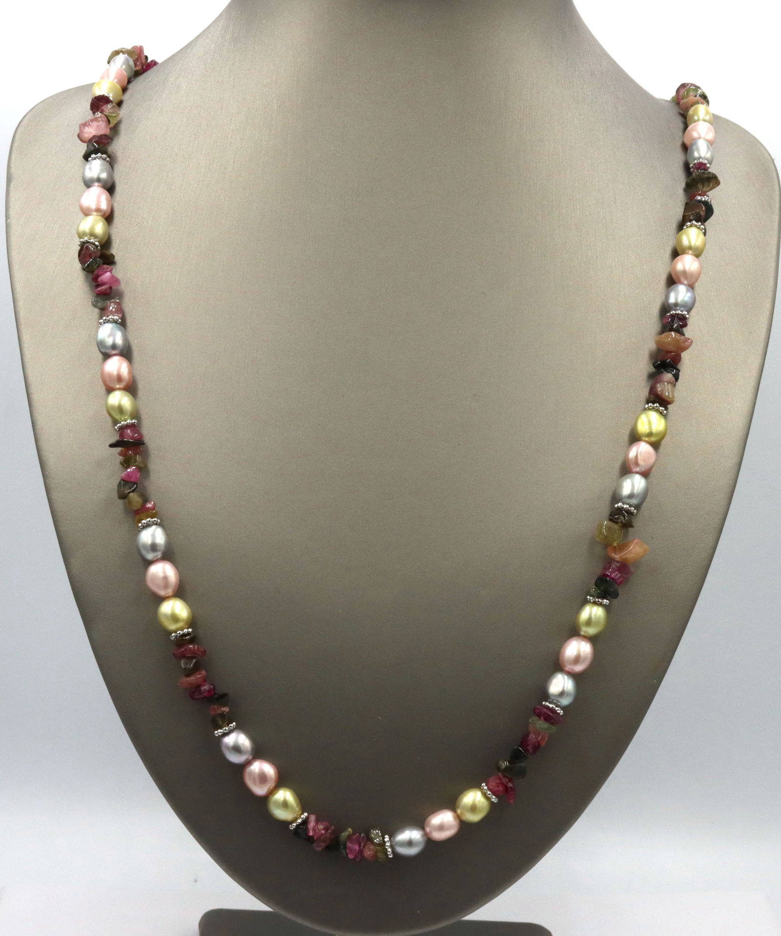 Multi color pearl strand necklace with silver clasp (1 of 4)