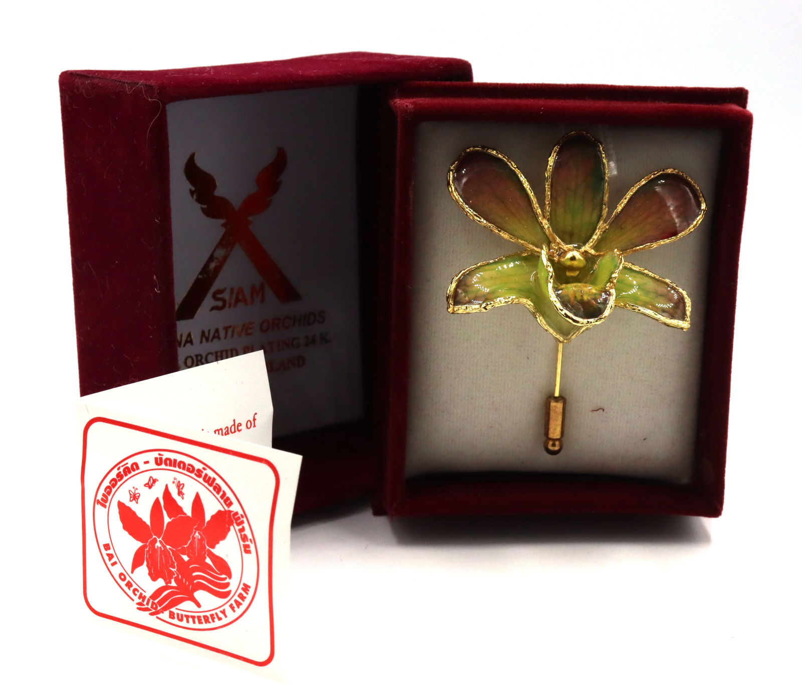Siam Lanna native orchids real orchid brooch plating 24k: Siam Lanna native orchids real orchid brooch plating 24k. Made in Thailand. Comes with box.
