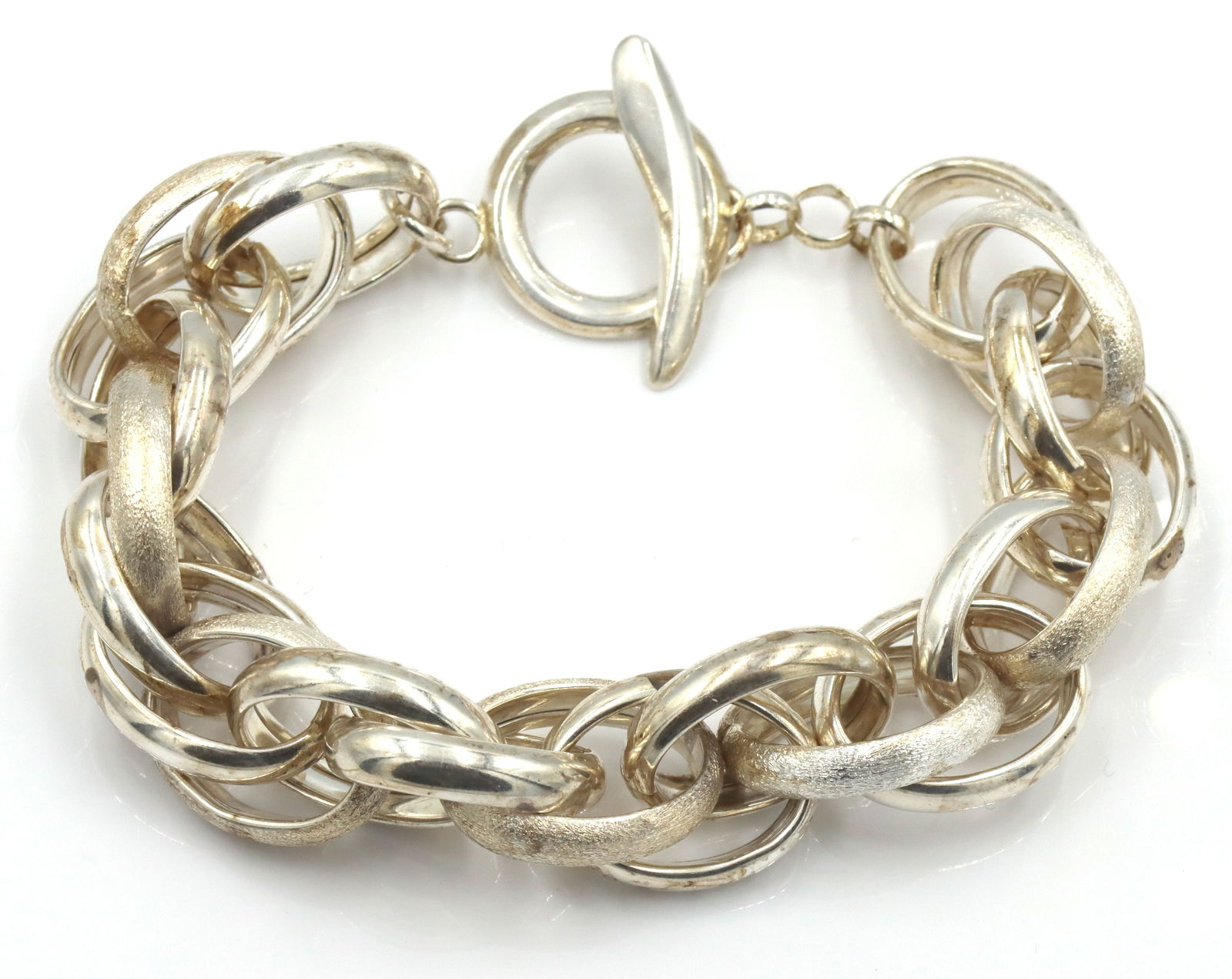 925 Sterling silver high polished and satin link bracelet (1 of 6)