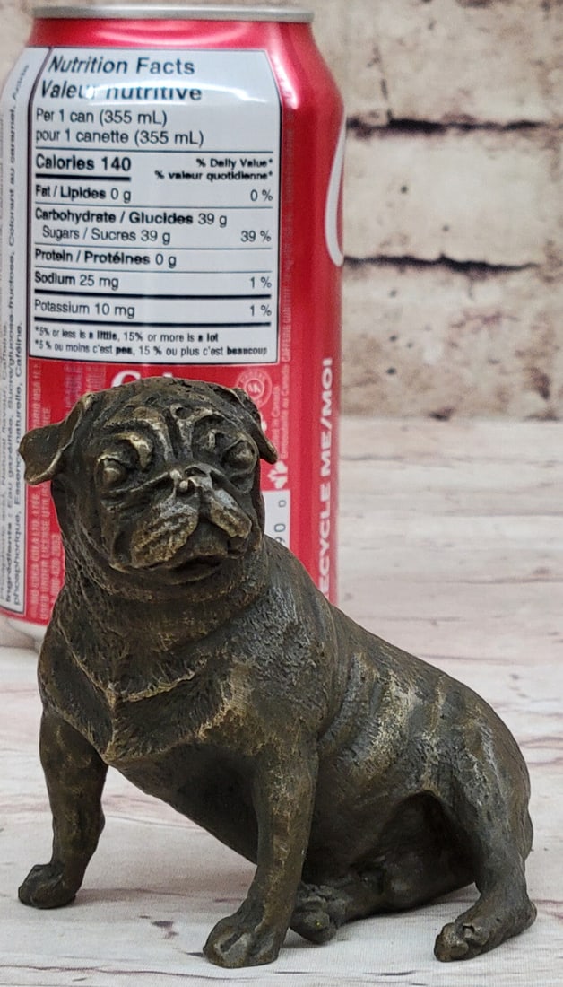 Green Patina Pug Dog Bronze Sculpture - 2
