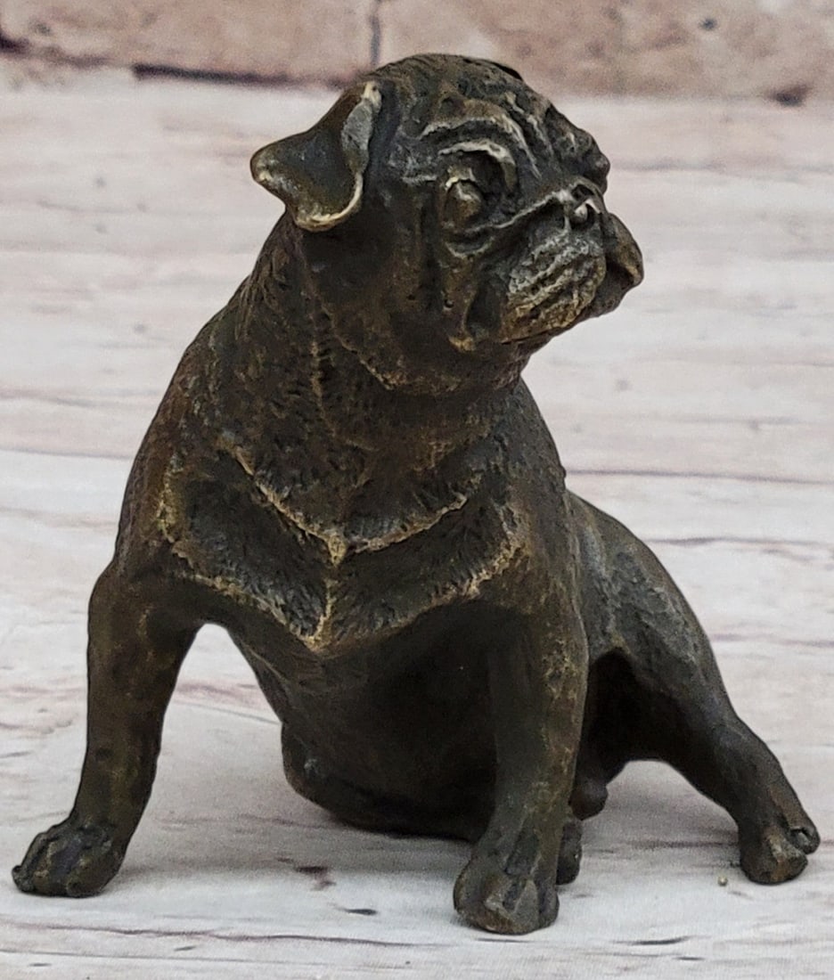 Green Patina Pug Dog Bronze Sculpture - 3