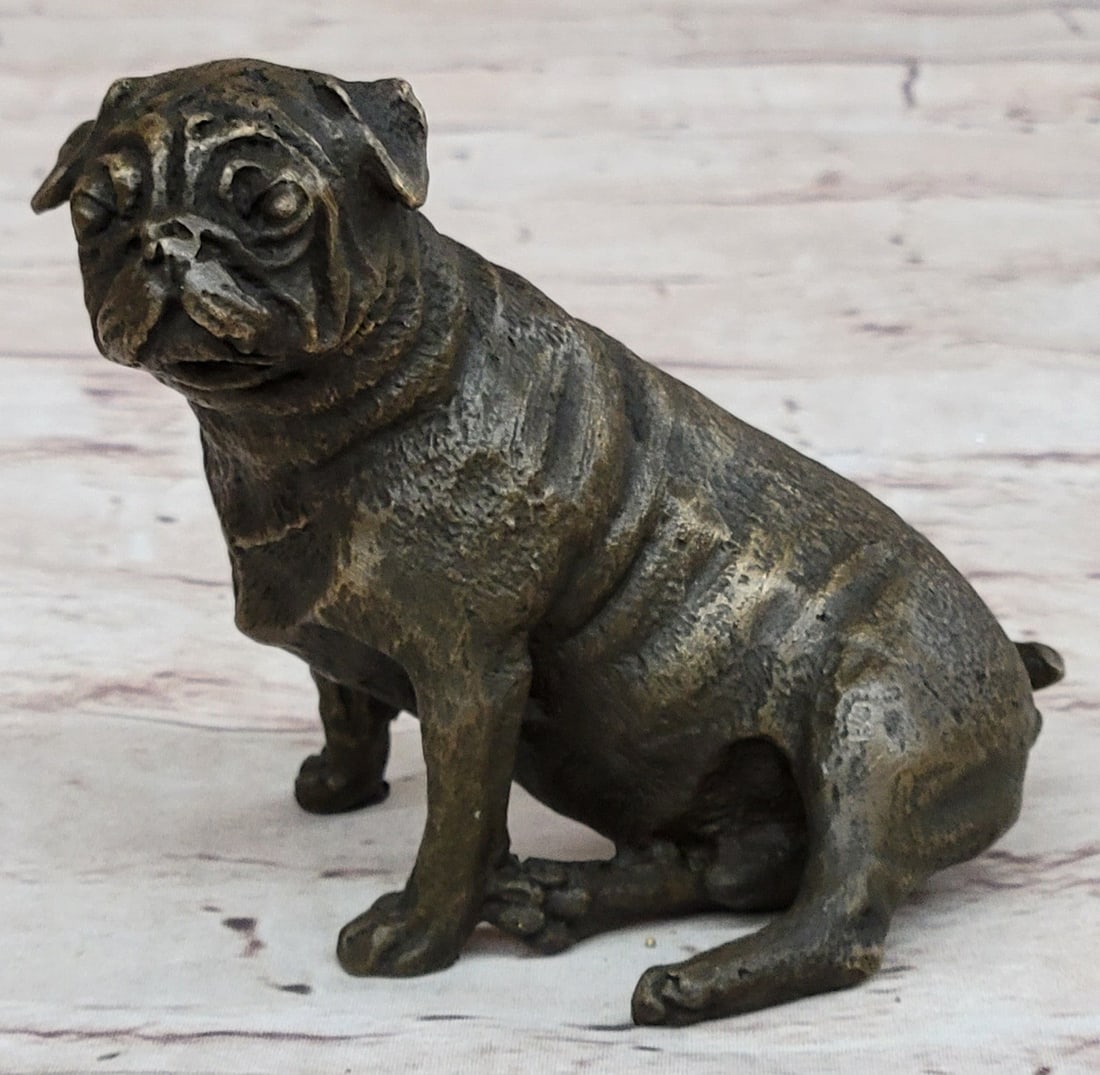 Green Patina Pug Dog Bronze Sculpture - 4