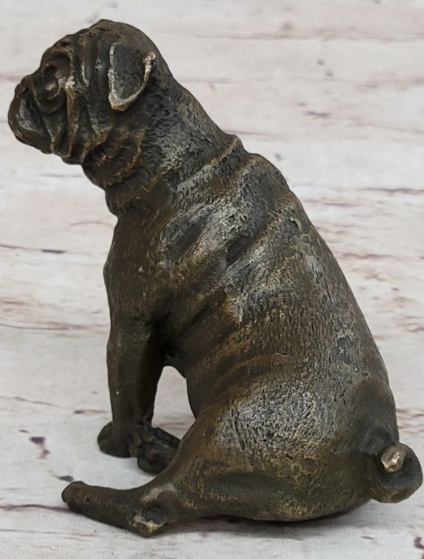 Green Patina Pug Dog Bronze Sculpture - 5