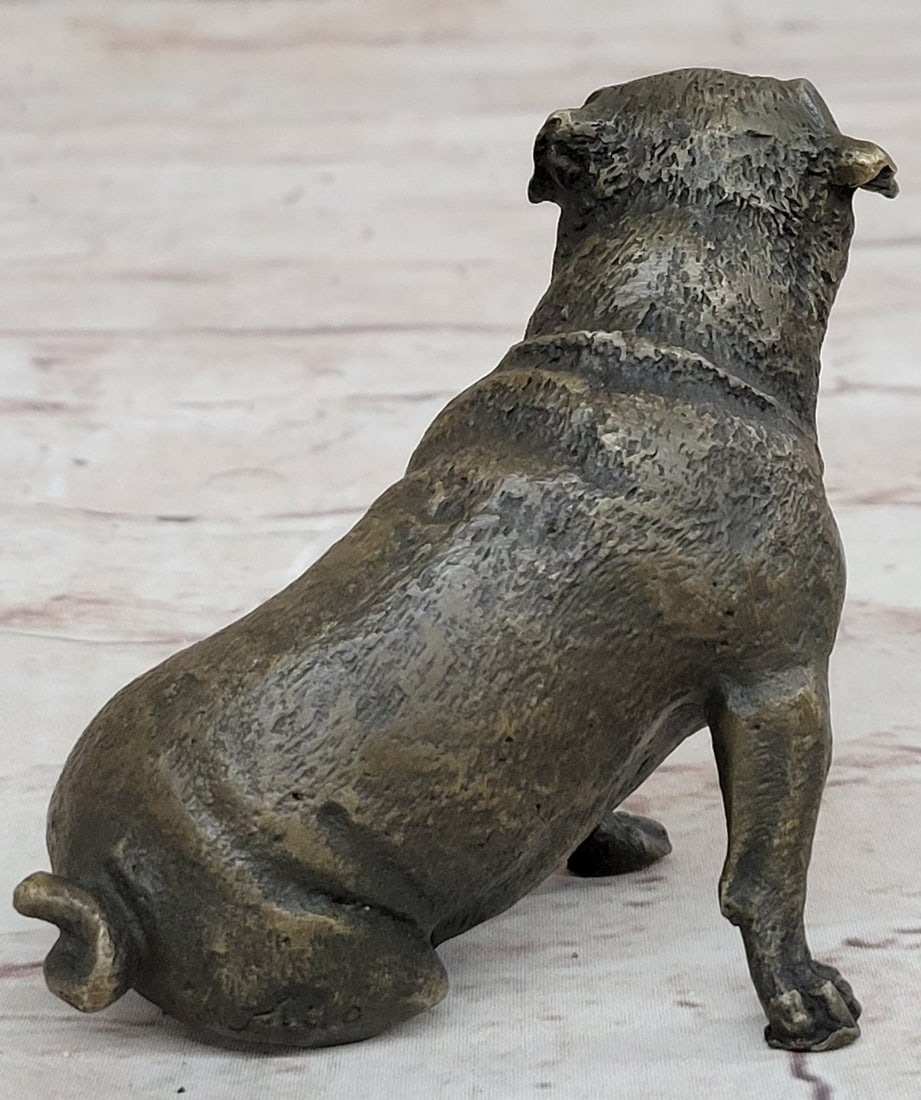 Green Patina Pug Dog Bronze Sculpture - 6