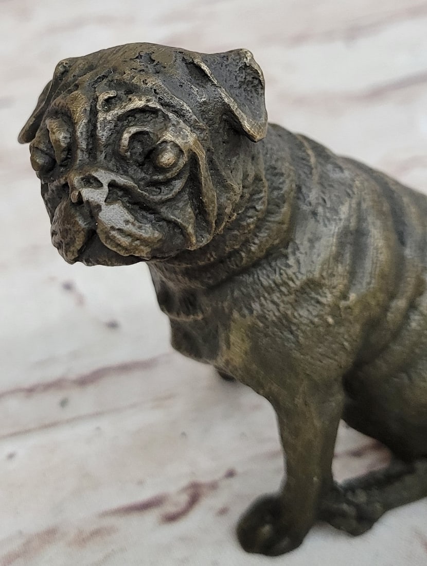 Green Patina Pug Dog Bronze Sculpture - 7