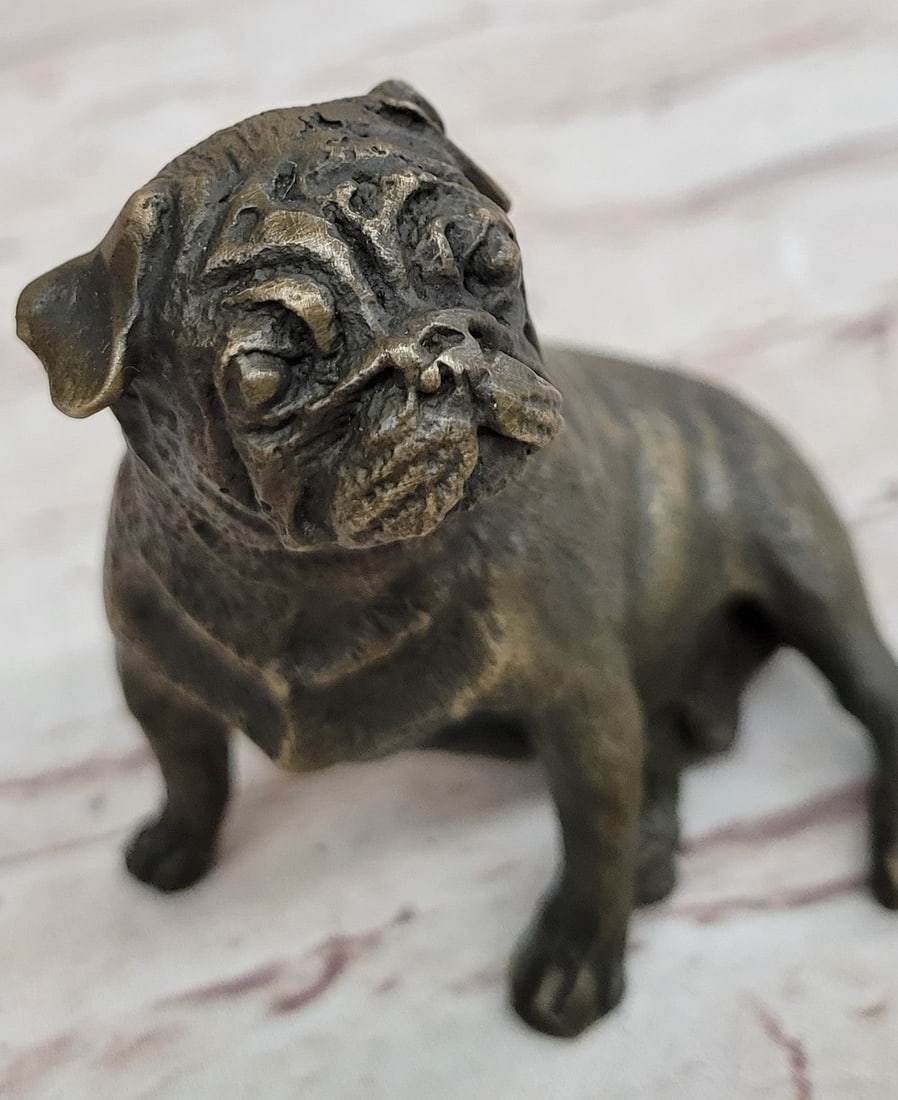 Green Patina Pug Dog Bronze Sculpture - 8