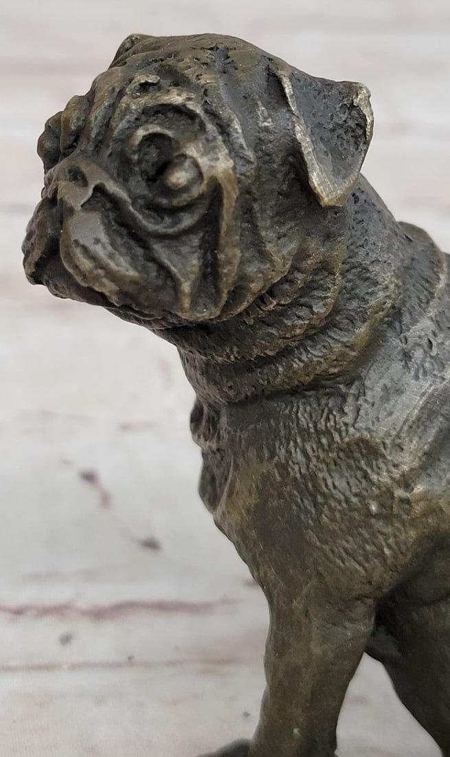 Green Patina Pug Dog Bronze Sculpture - 9