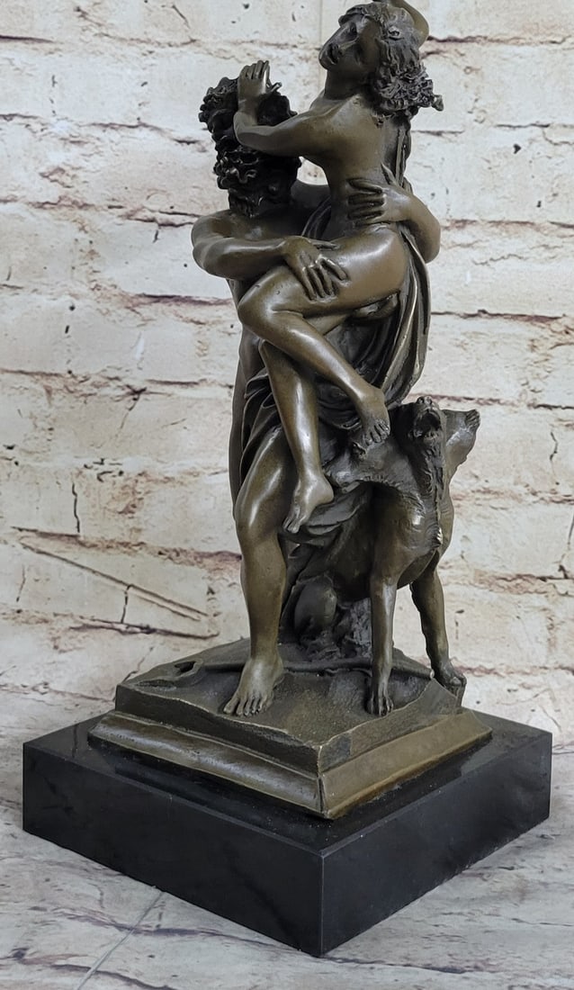 Persephone and Cerebus Bronze Sculpture: According to Greek mythology, Persephone was the daughter of Zeus and Demeter. Persephone was gathering flowers when she was abducted by Hades, who took her off to the underworld to make her his wife.