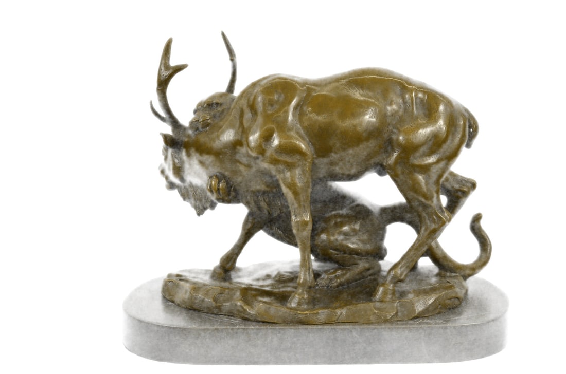 Confrontation Between Lion and Elk Deer Bronze Statue - 4