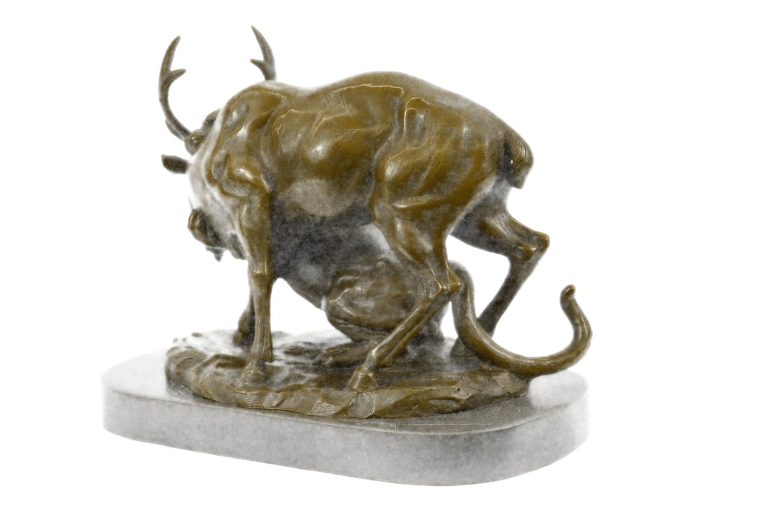 Confrontation Between Lion and Elk Deer Bronze Statue - 5