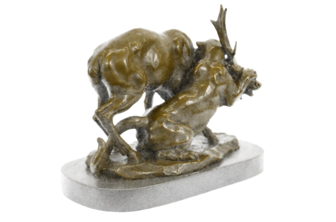 Confrontation Between Lion and Elk Deer Bronze Statue - 6