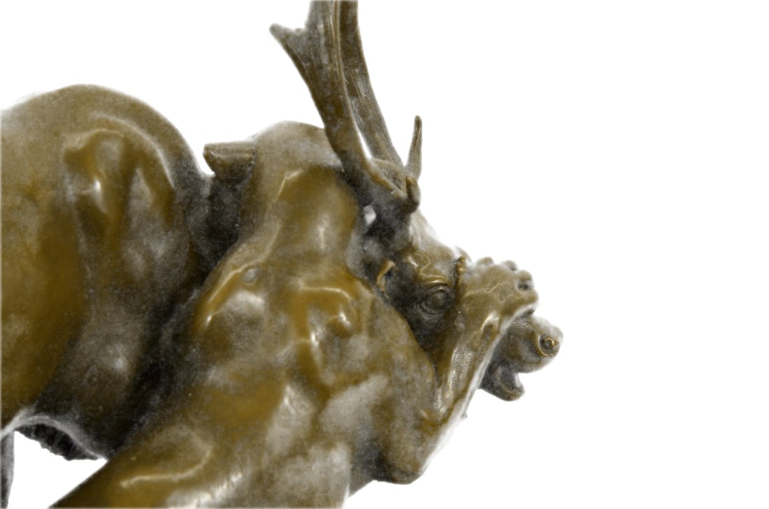 Confrontation Between Lion and Elk Deer Bronze Statue - 7