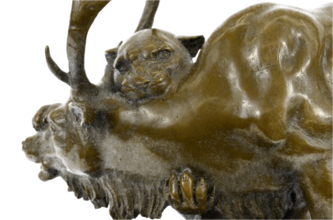 Confrontation Between Lion and Elk Deer Bronze Statue - 8