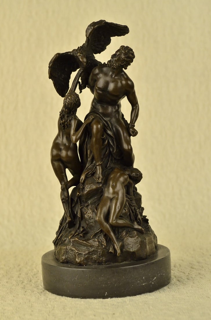Bologna Zeuswith Nymphs Bronze Sculpture: This Bronze Sculpture Was Molded Using The Age-Old Method of Lost Wax Casting and Stained With a Brown Patina Finish For Preservation and is Mounted upon a marble base. Dimensions: Height 14 X Width 7