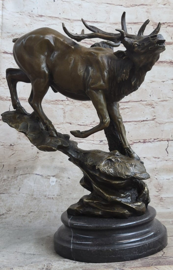 Male Elk Mountain Deer Bronze Sculpture - 3