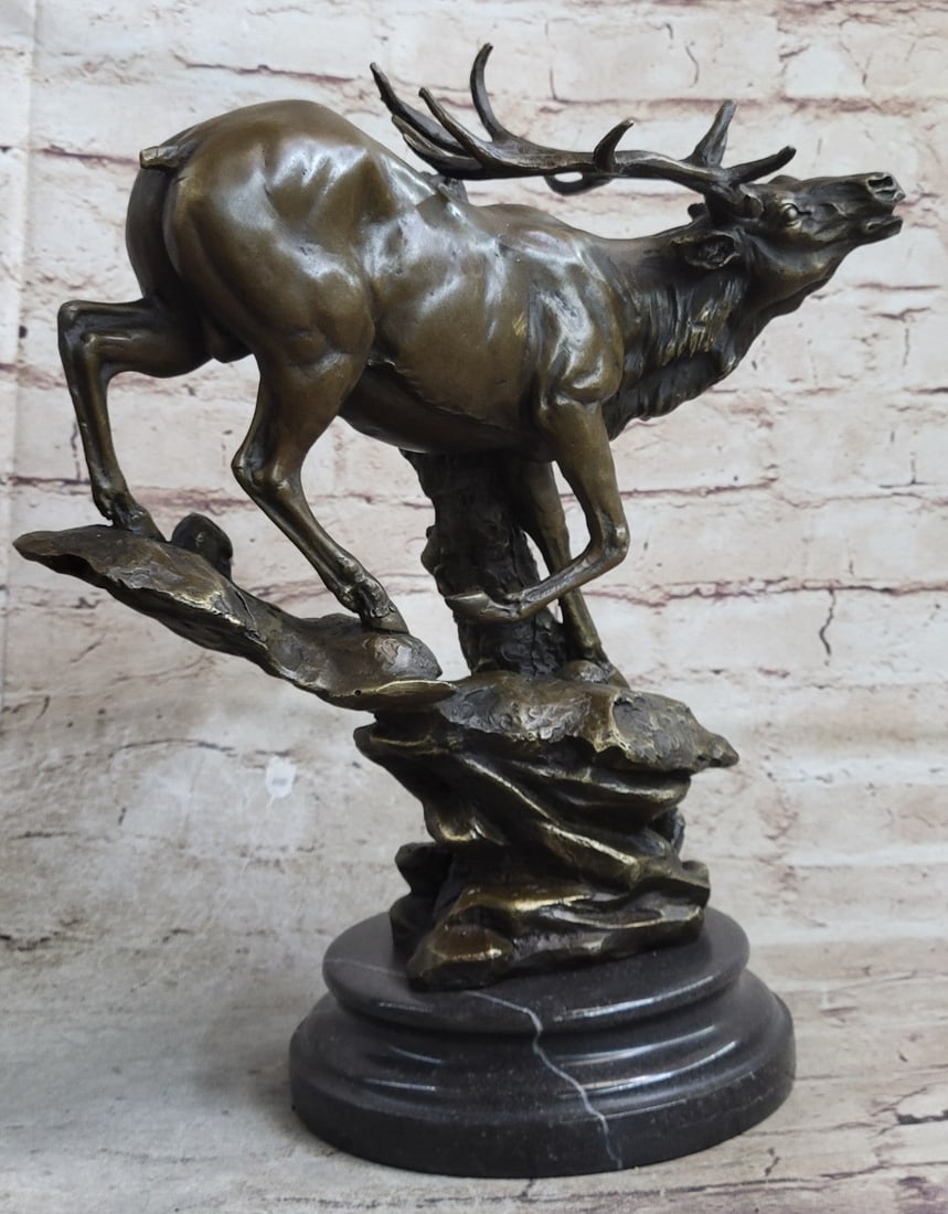 Male Elk Mountain Deer Bronze Sculpture - 4