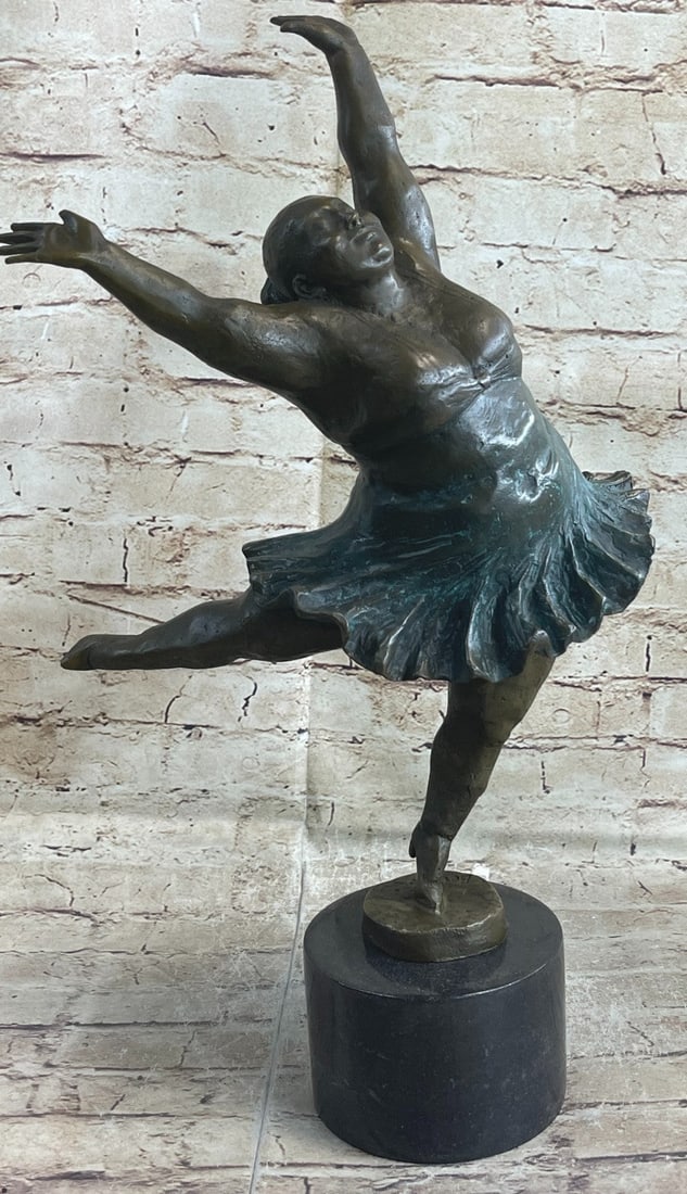Ballerina Bronze Statue on Marble Base Sculpture: The pirouette is one of the most famous ballet movements wherein the dancer spins around on idempotent on one leg. The other leg can be in various different positions. This calm ballerina is in the pr