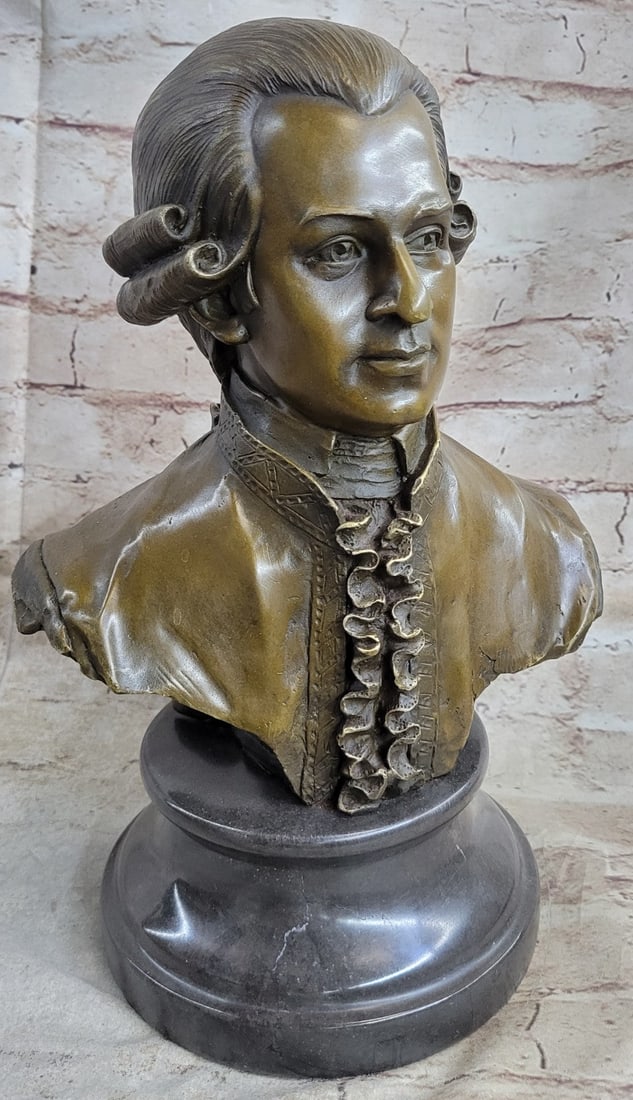 Mozart Bust Bronze Statue: He composed over 600 works, many acknowledged as pinnacles of symphonic, concertmaster, chamber, piano, operatic, and choral music. He is among the most endearingly popular of classical composers. Moz