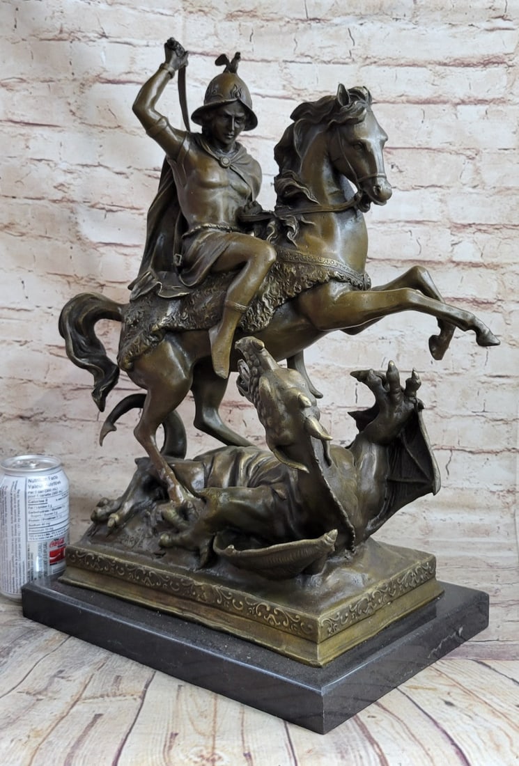 Dragon Slayer Patron Military Bronze Statue - 2
