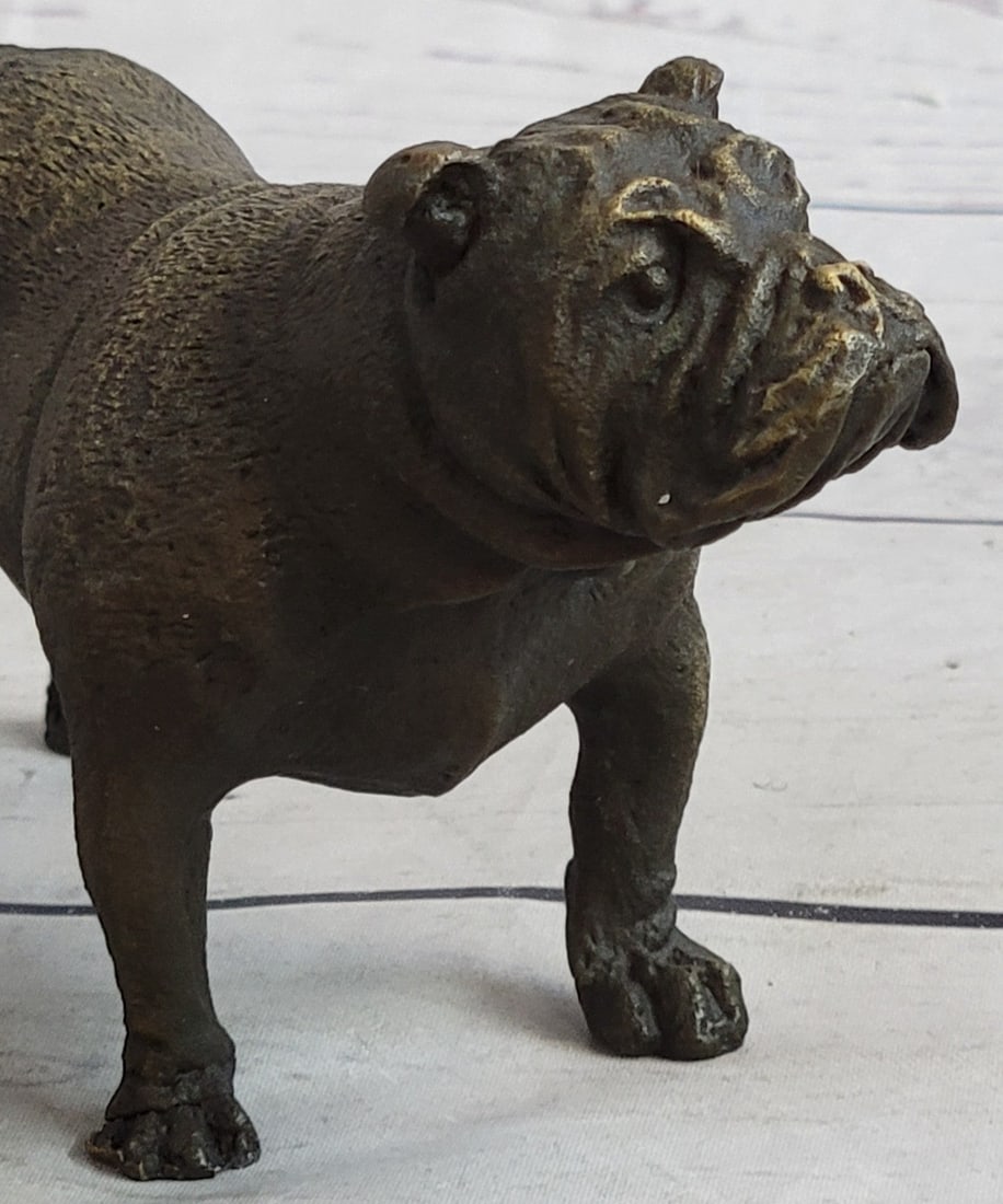 Miniature Brown Patina English Bulldog Dog Bronze Sculpture - 7