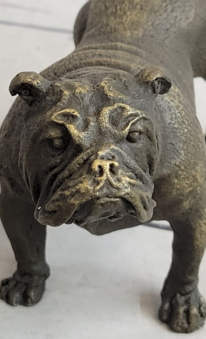 Miniature Brown Patina English Bulldog Dog Bronze Sculpture - 8