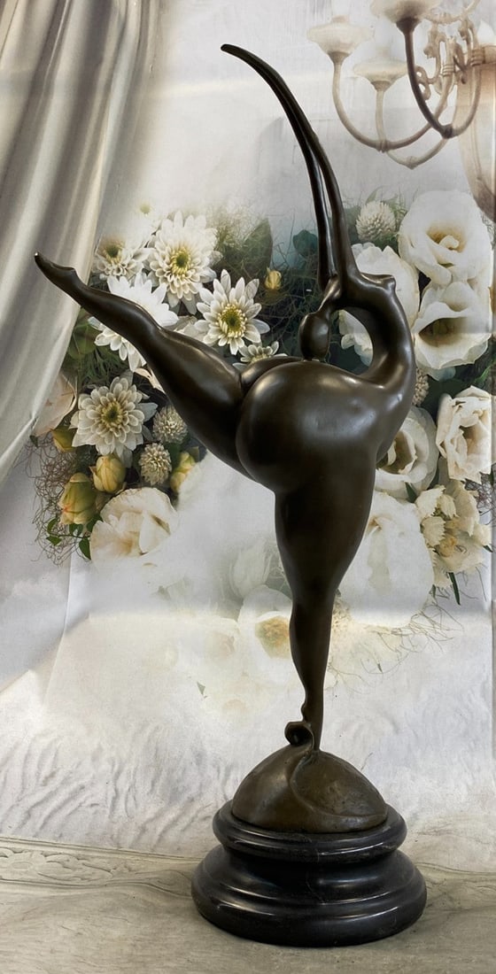 Curvy Woman Bronze Sculpture: The curvy nude woman bends her knee to make her next move in. Dimensions: Height 21 X Width 7 inches. Weight: 11 LBS.