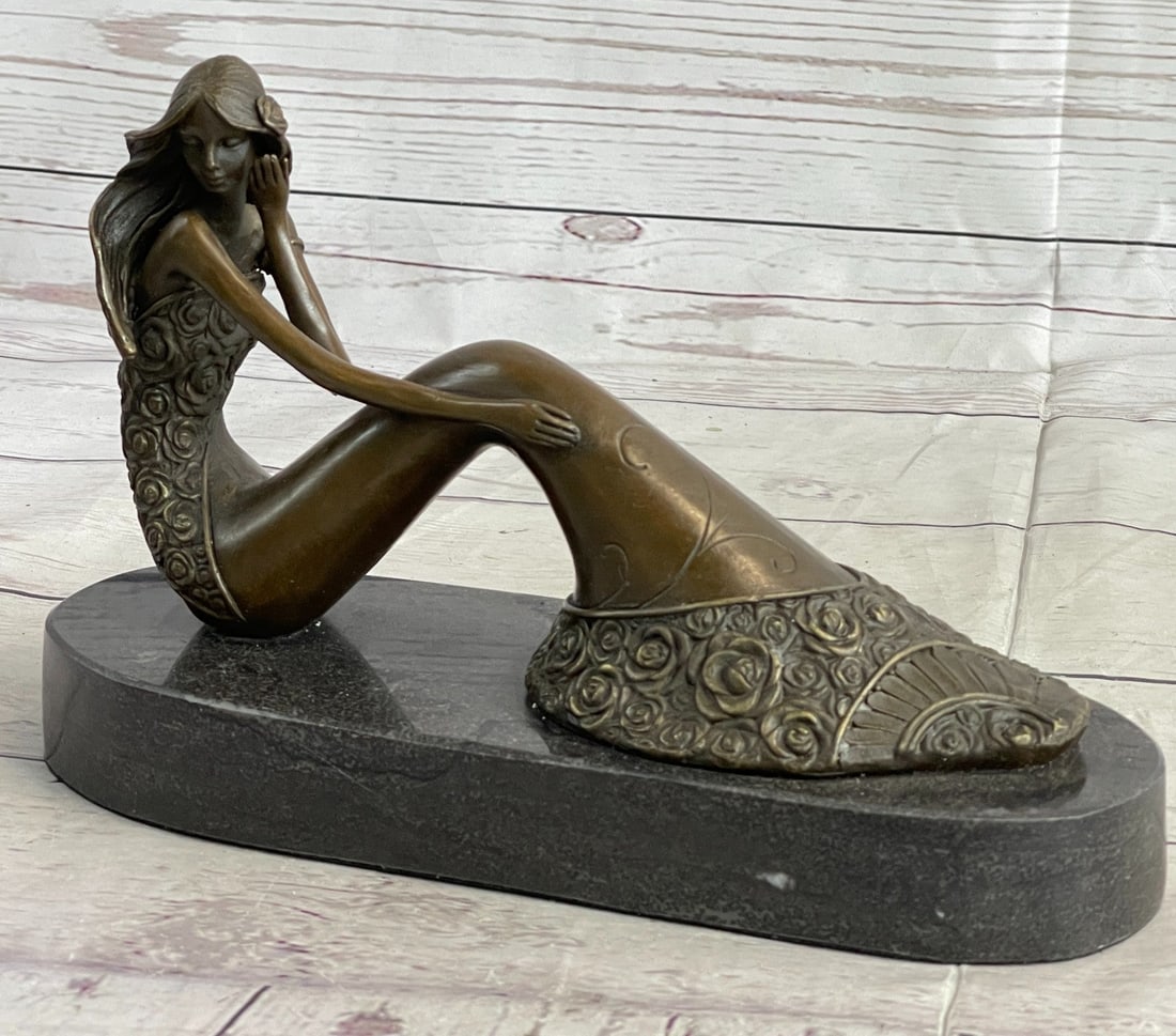 Nude Sexy Mermaid Bronze Figurine: Crafted with exquisite detailing, this beautiful Sculpture makes a bold statement. Expert craftsmanship is immediately apparent making an outstanding display. The bronze sculpture was cast using the a