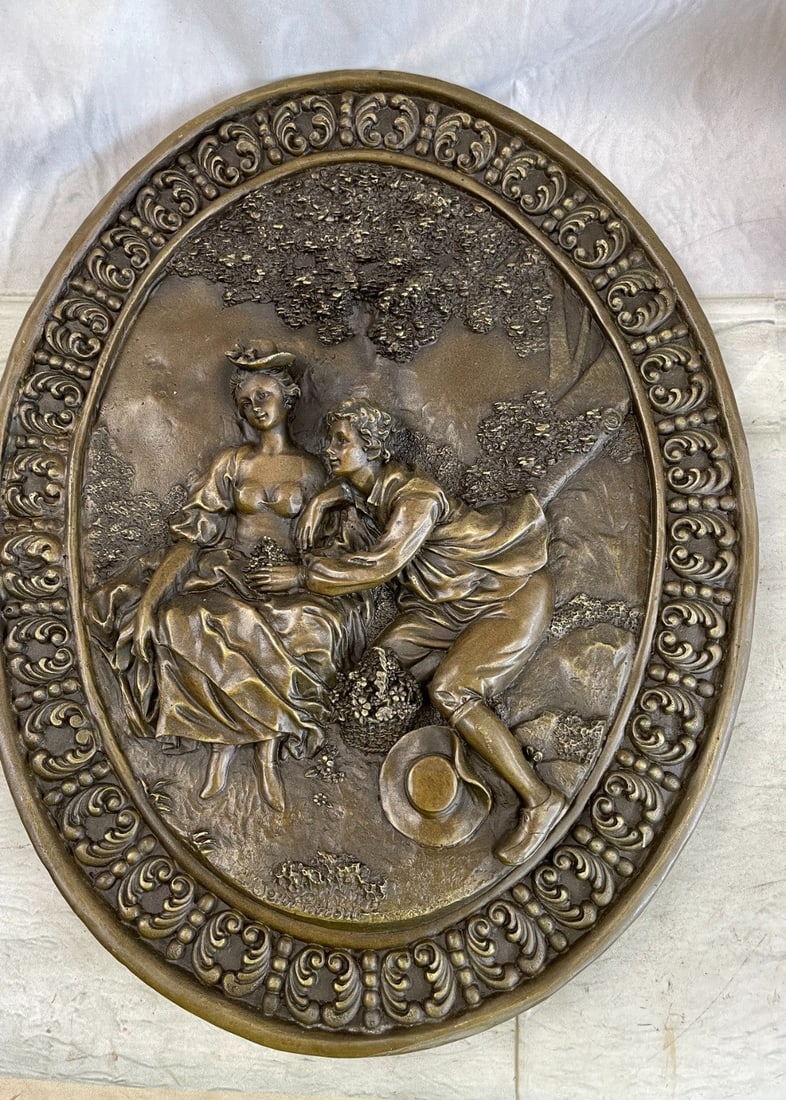 Forgive Me Bronze Wall Plaque Sculpture: Scorned By His Love This Young Woman Is Trying To Resist Is Sweet Apology. Reluctantly She Gives Him Her Hand, He Kisses It, Uttering One More Time How Much He Loves Her. Her Head Tilts As She Debates