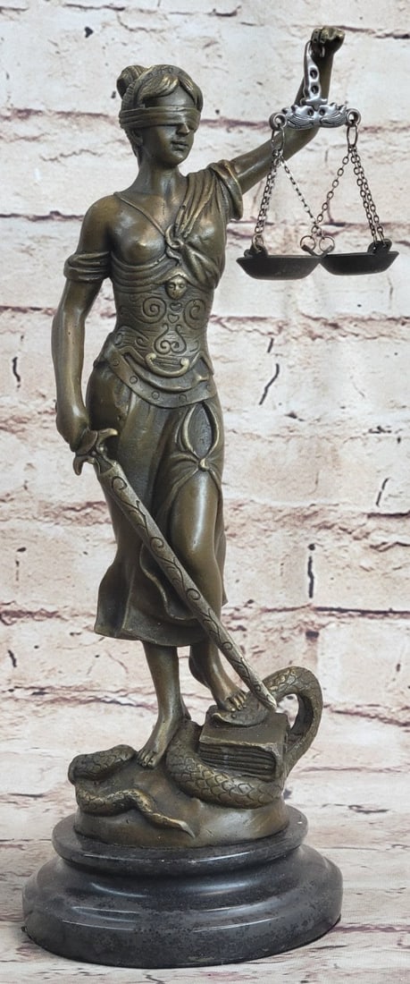 Blind Lady of Justice Bronze Statue: Lady Justice and Blind Justice are the names associated with the feminine image Themes, the goddess of Greek Mythology epitomizing the virtue of Justice. She holds the Sword of Truth in one hand to re