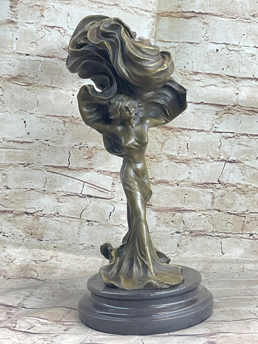 Wind Beneath my Wing Bronze Sculpture: This statue is a conceptual representation of a nude girl standing upright with a dark cloud above her head. She stares straight ahead with a look of intense concentration. Her hands are covered by a