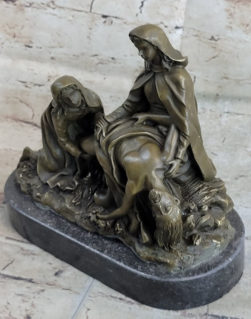 The Lamentation of Christ Bronze Sculpture: The Lamentation Christ is in the prone position, his sinister arm being cradled by the Virgin Mary who is at left, Kneeling in front of Christ, Mary Magdalene cradles Christ's feet. This sculpture sta