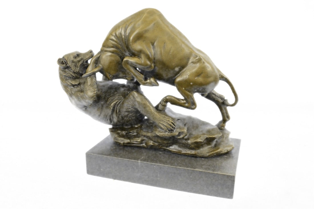 Stock Market Bull Vs Bear Bronze Sculpture - 4