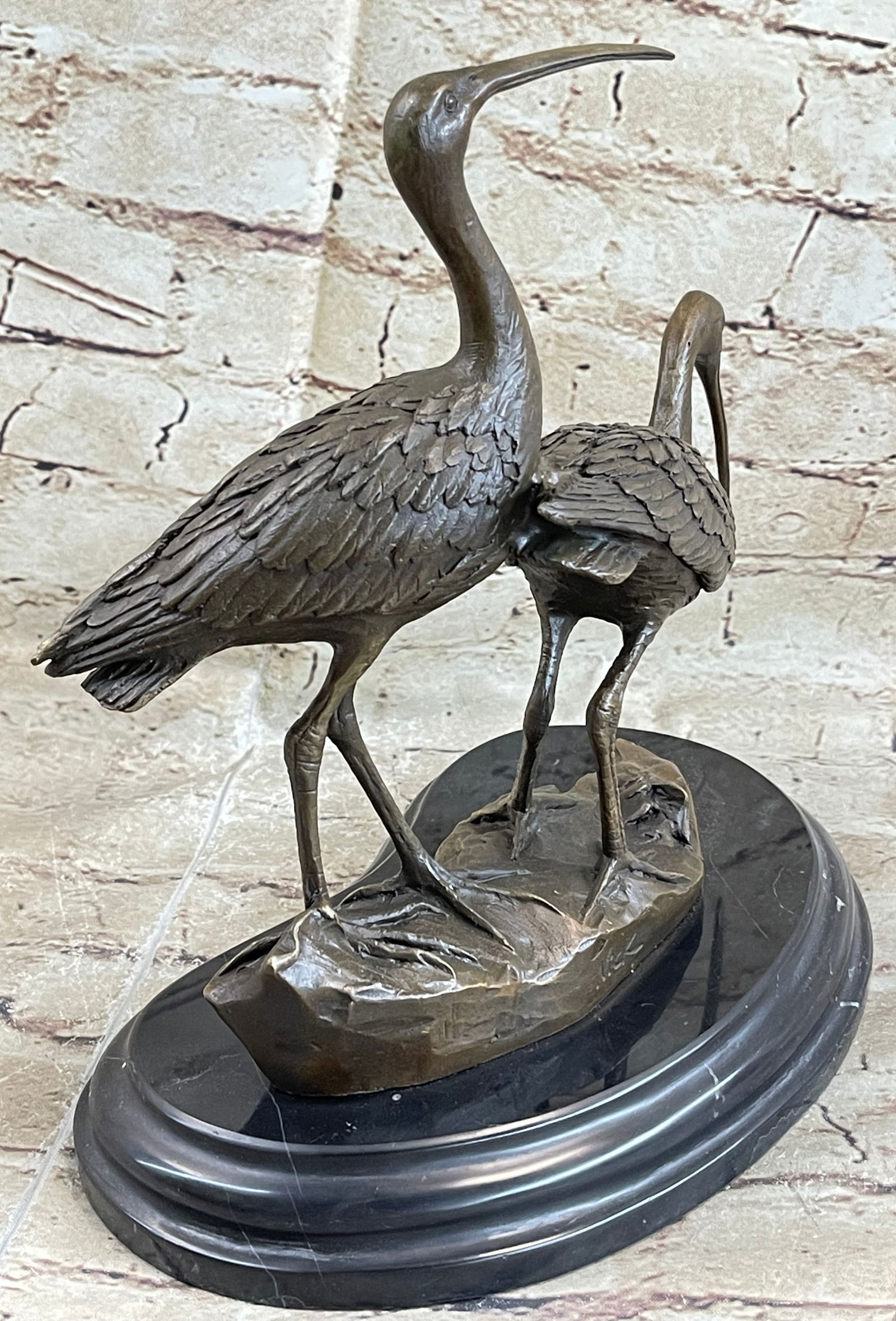 Two Wildlife Cranes Pond Bronze Sculpture - 4