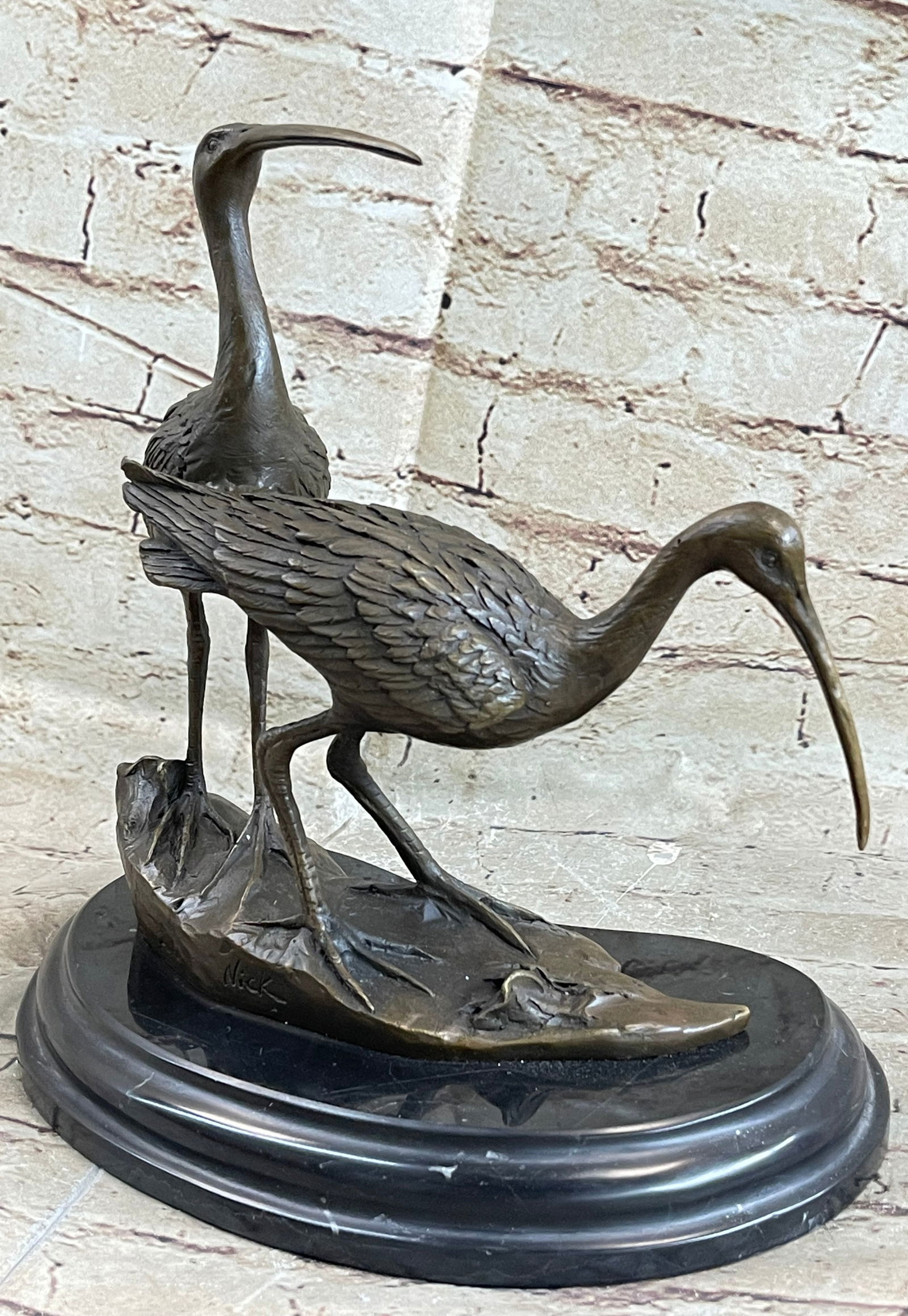 Two Wildlife Cranes Pond Bronze Sculpture - 5