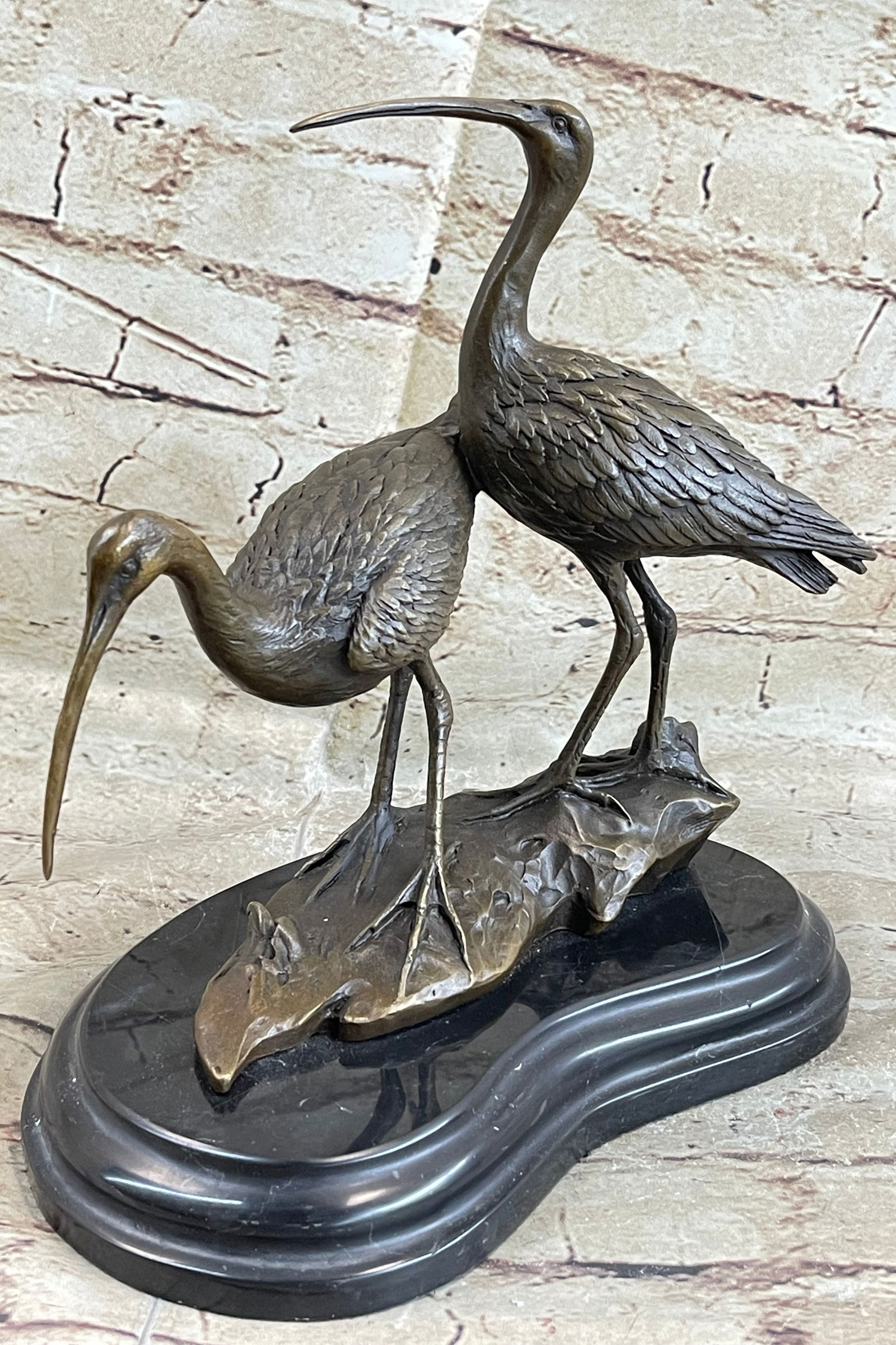 Two Wildlife Cranes Pond Bronze Sculpture - 6