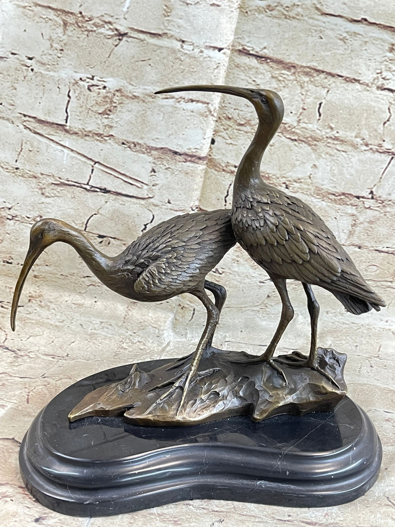 Two Wildlife Cranes Pond Bronze Sculpture - 7