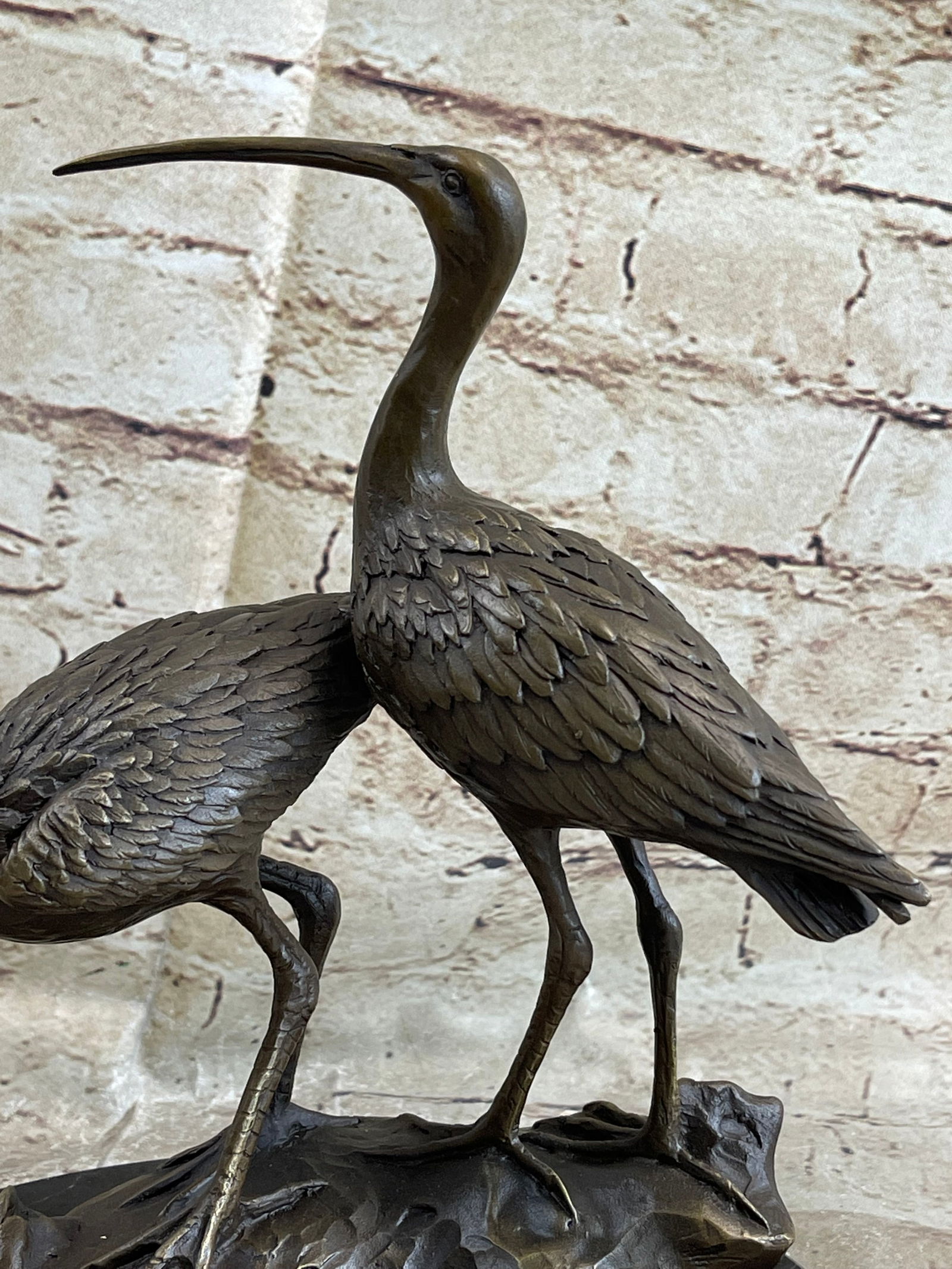 Two Wildlife Cranes Pond Bronze Sculpture - 8