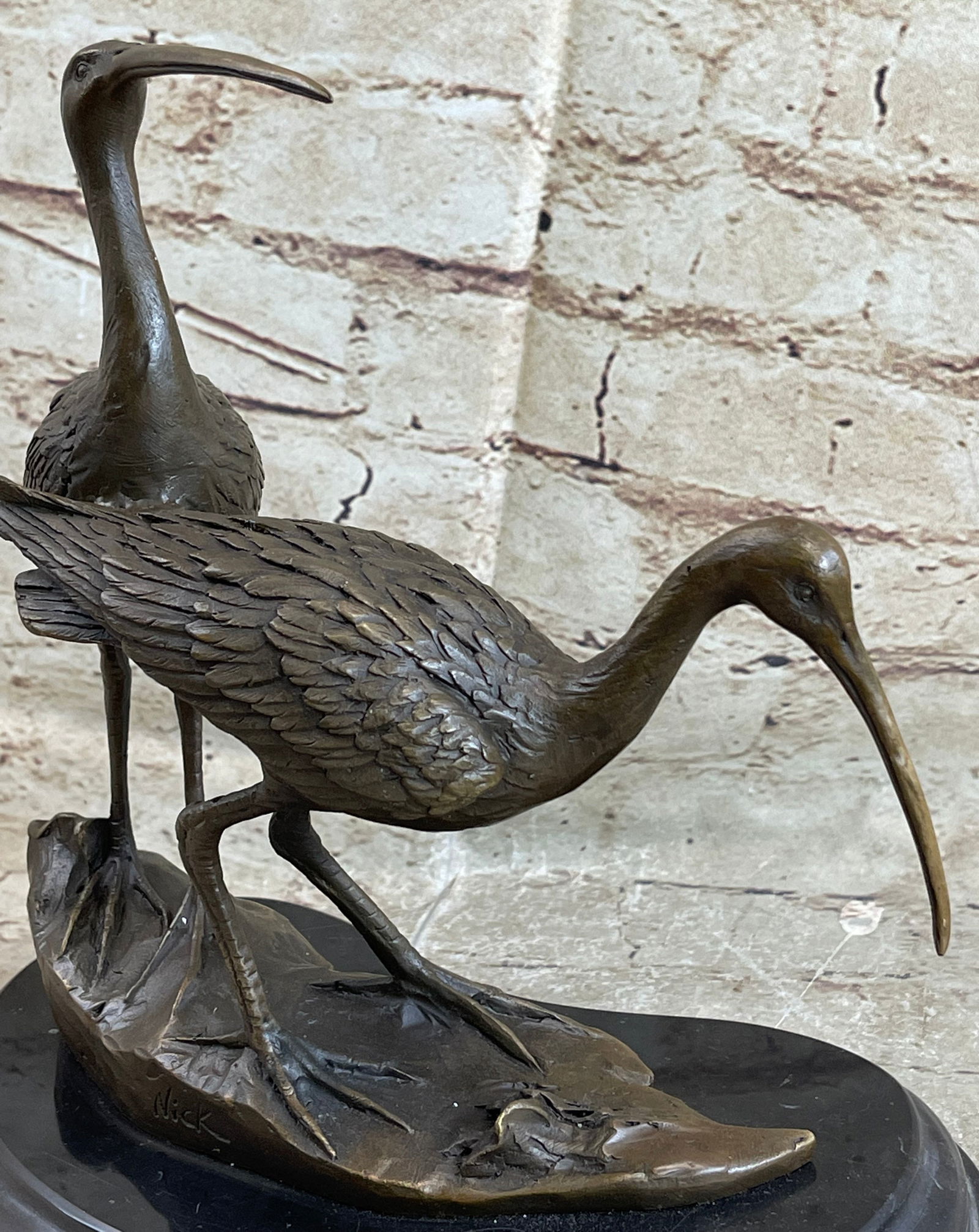 Two Wildlife Cranes Pond Bronze Sculpture - 9